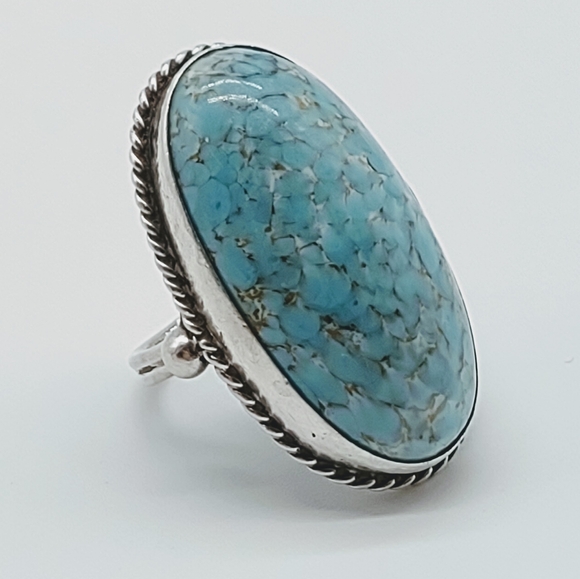 Vintage Sterling Silver Turquoise Hubbell Glass Ring - Picture 12 of 13